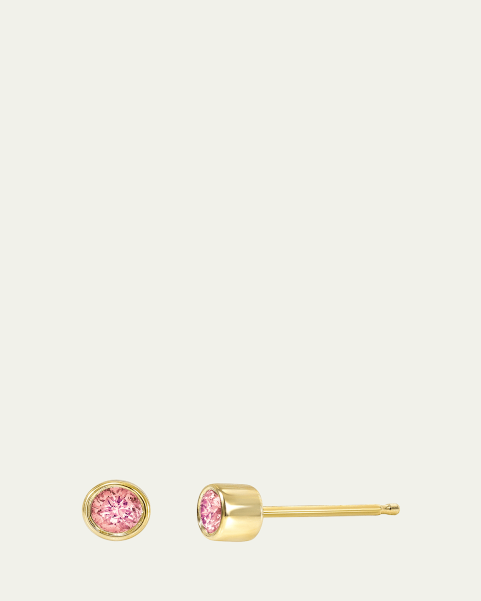 14K Bezel Birthstone Stud Earrings, Rose Zircon
